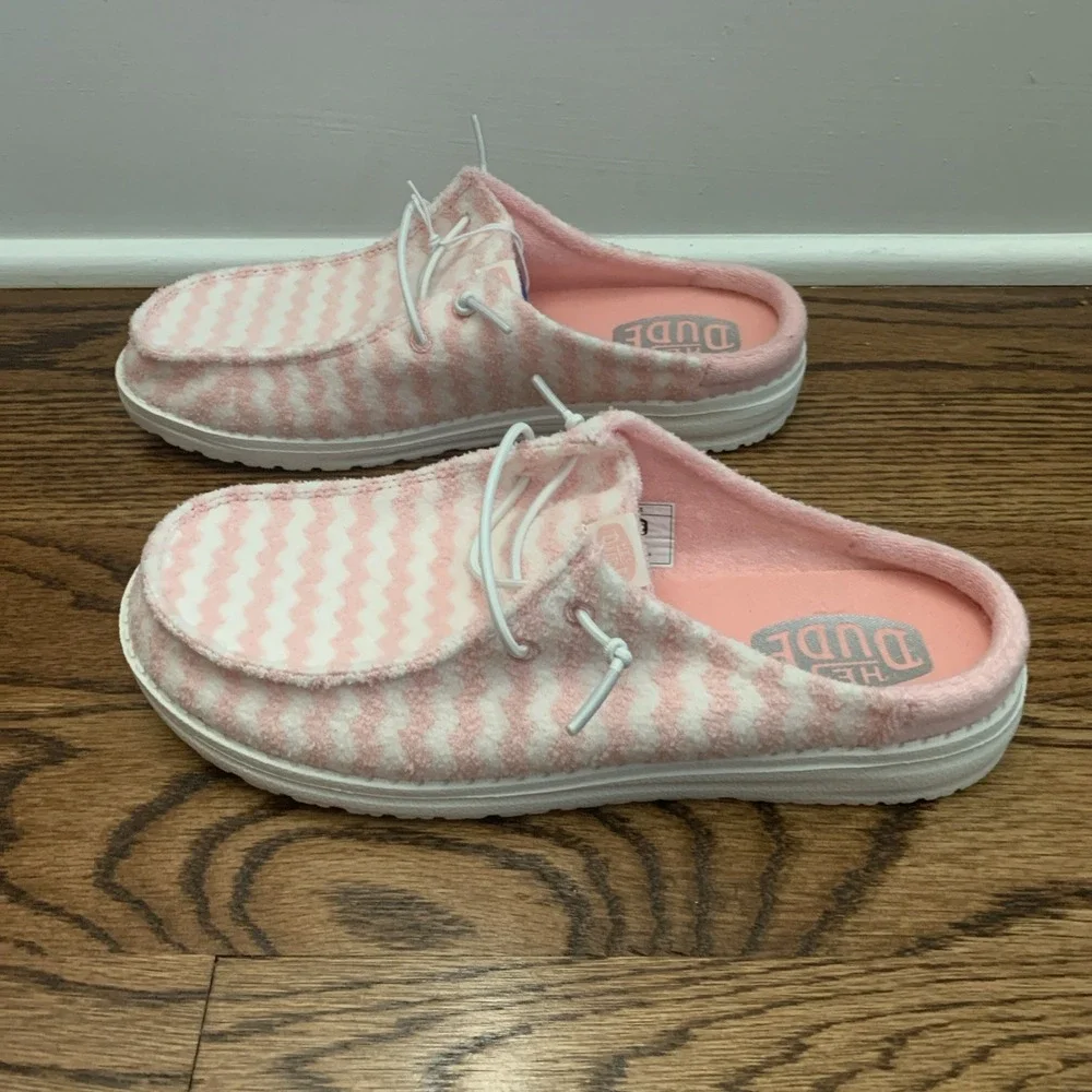 Hey Dude Wendy Stripe Slip Terry Pink/White Shoes Women's Size 9 - 43186-690
